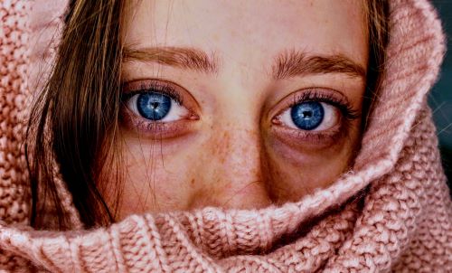 Woman wrapped up with only eyes showing