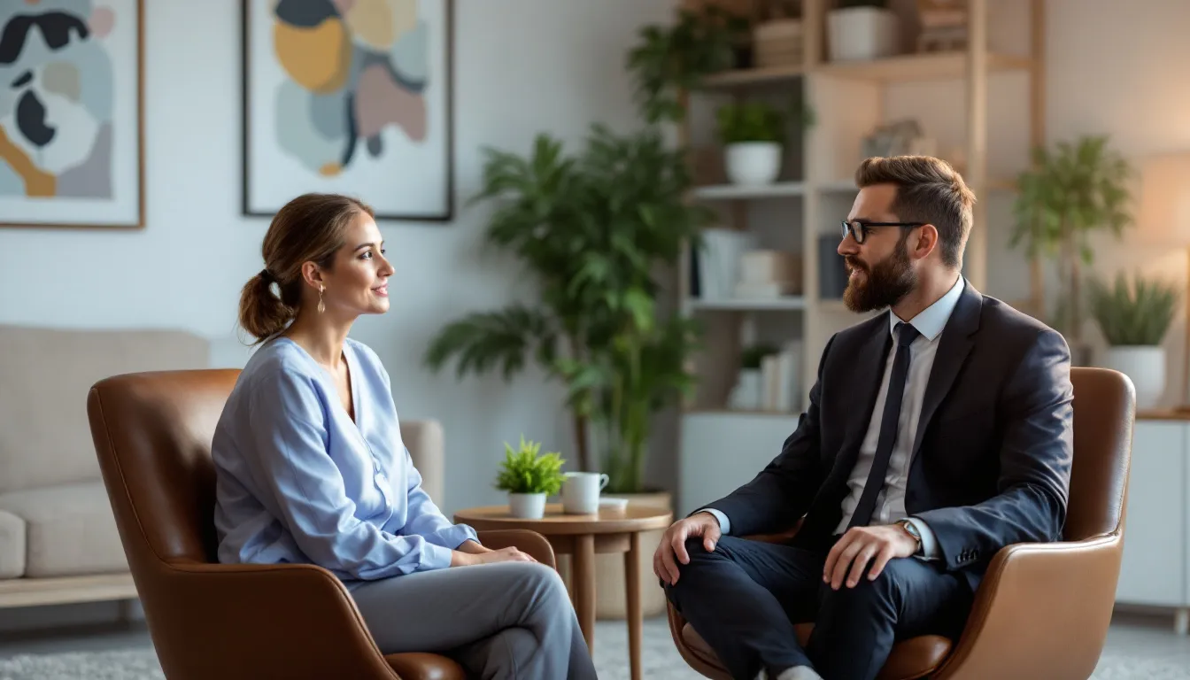 Illustration representing counselling between two professionals